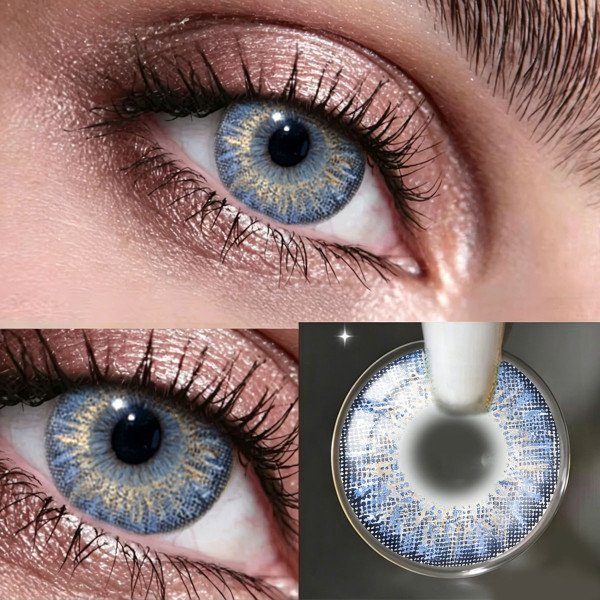 True sapphire Contact Lenses + Kitten-Shaped Contact Lens Case, Little Devil Eye Makeup, Moisturizing, Halloween-Themed Items, Can Be Worn Daily, Suitable For Parties And Festive Occasions